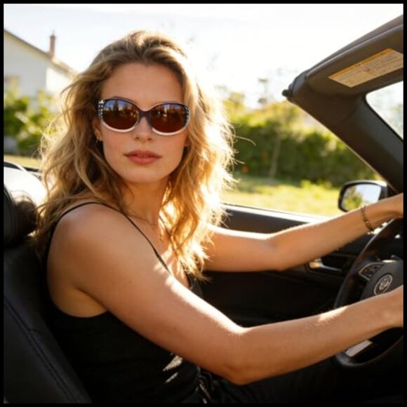 Polarized Wrap Around Sunglasses with Rhinestone Design UV400 Protection main image 7